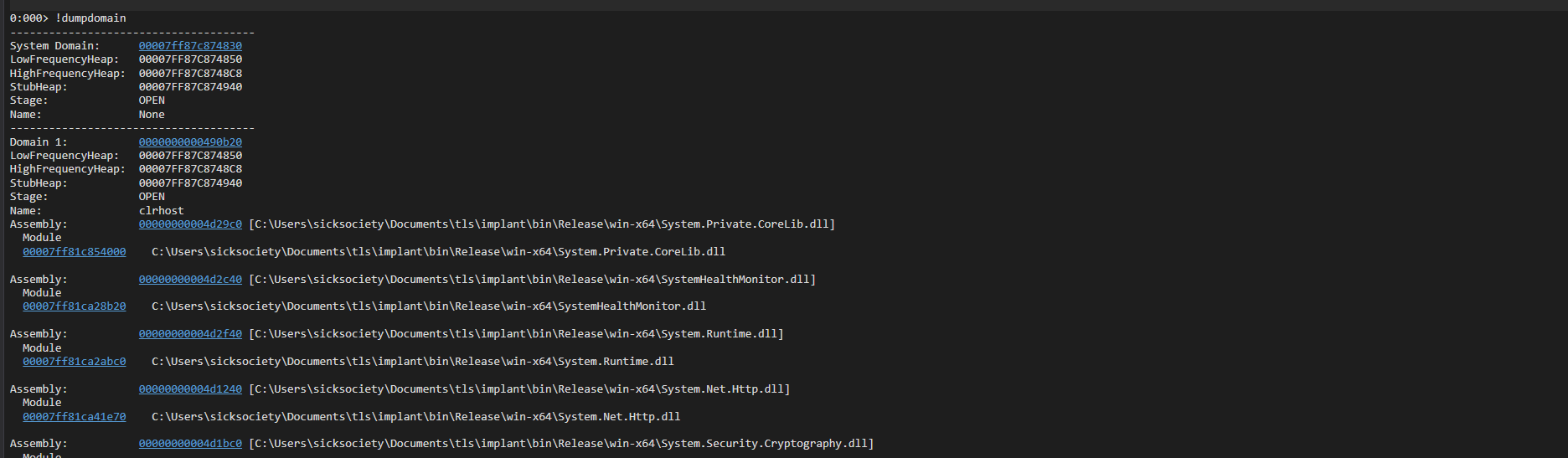 !dumpdomain output with DLL address